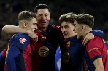 Robert Lewandowski scored Barcelona’s third and final goal against Osasuna (AFP via Getty Images) Robert Lewandowski scored Barcelona’s third and final goal against Osasuna (AFP via Getty Images)
