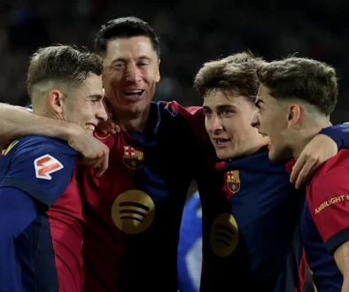 Robert Lewandowski scored Barcelona’s third and final goal against Osasuna (AFP via Getty Images)