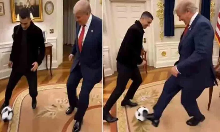 'ആ പന്തടക്കം..മെയ്വഴക്കം..കാണേണ്ടതാണ്..!'; വൈറ്റ് ഹൗസിൽ റൊണാൾഡൊയെ ഡ്രിബ്ൾ ചെയ്ത് മുന്നേറി ട്രംപ്; ചിരി പടർത്തി ട്രംപ് പങ്കുവെച്ച ദൃശ്യങ്ങൾ