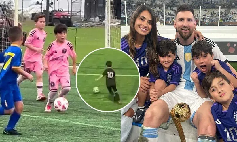 എന്തിനൊരു ഡി.എൻ.എ ടെസ്റ്റ്, ഇത് മെസ്സിയുടെ മകൻ തന്നെ; വണ്ടർ ഫ്രീകിക്ക് ഗോളുമായി എട്ടു വയസ്സുകാരൻ സിറോ മെസ്സി -വിഡിയോ