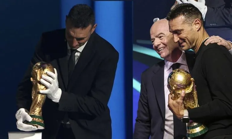 കോച്ച് സ്കലോണിയെ ഗ്ലൗസ് അണിയിച്ച് കപ്പെടുപ്പിച്ചു; പരസ്യ ക്ഷമാപണവും തിരുത്തുമായി ഇൻഫന്റിനോ; കാരണമായത് ഫിഫ നിയമം