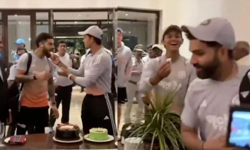 ജയ്സ്വാൾ നൽകിയ കേക്ക് ആസ്വദിച്ച് കഴിച്ച് കോഹ്ലി; കഴിക്കാതെ ഒഴിഞ്ഞുമാറി രോഹിത്, ചിരി പടർത്തി താരത്തിന്‍റെ മറുപടി -വിഡിയോ