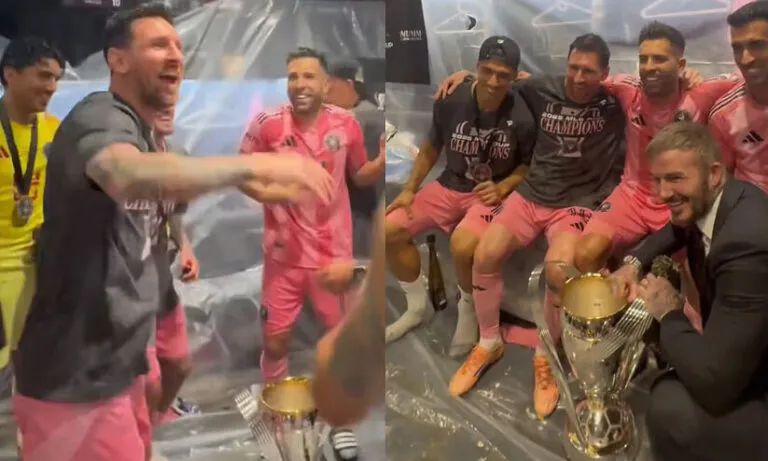 ആഘോഷ തിമിർപ്പിൽ മെസ്സിയും സംഘവും, കൂട്ടിന് ബെക്കാമും; ഡ്രസ്സിങ് റൂമിലെ ചിത്രങ്ങൾ വൈറൽ -വിഡിയോ