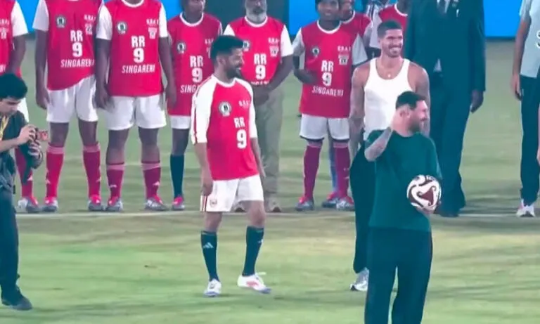 ഹൈദരാബാദിനെ ഇളക്കിമറിച്ച് മെസ്സി, തെലങ്കാന മുഖ്യമന്ത്രിക്കൊപ്പം പന്തുതട്ടി അർജന്‍റൈൻ താരം, സ്റ്റേഡിയത്തിൽ രാഹുൽ ഗാന്ധിയും