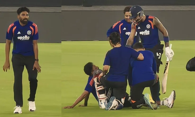 പാണ്ഡ്യയുടെ ഷോട്ടിൽ പുളഞ്ഞ് സിറാജ്; പന്ത് കൊണ്ടത് കാൽമുട്ടിൽ; ലോകകപ്പിൽ പരിക്ക് മാറാതെ ഇന്ത്യ