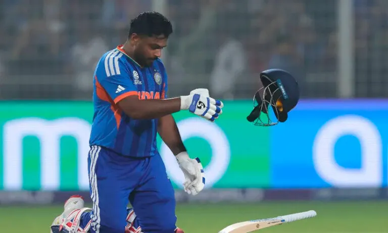 സഞ്ജുവിന് ലോകകപ്പ് സെമി നഷ്ടമാകുമോ? ഹെൽമറ്റ് ഊരിയെറിഞ്ഞ ആഘോഷം ഐ.സി.സി നിരീക്ഷണത്തിൽ