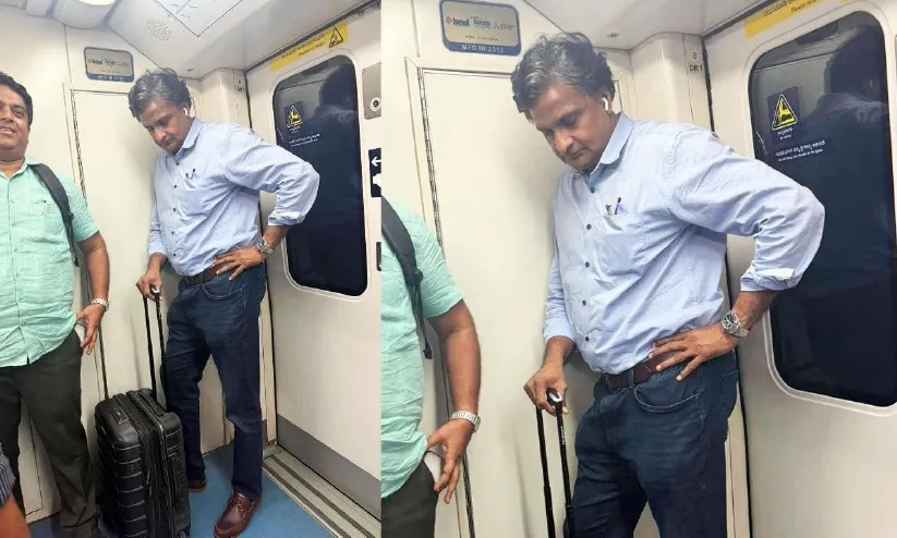 നമ്മ മെട്രോയിൽ താരജാടയില്ലാതെ സൂപ്പർതാരം; ജവഗൽ ശ്രീനാഥിന്‍റെ ചിത്രം വൈറൽ